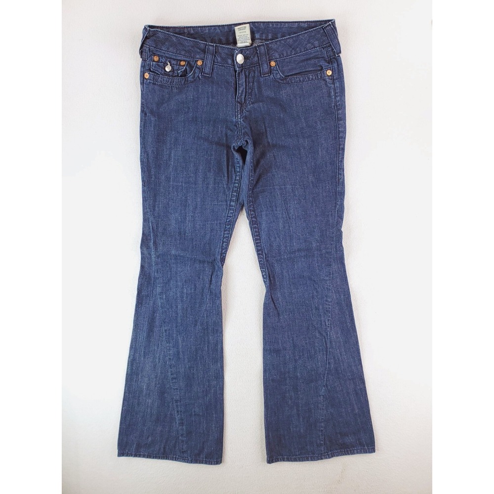 Vintage‎ True Religion Jeans Womens 31 Blue Joey Flared Y2K Low Rise Flap Pocket